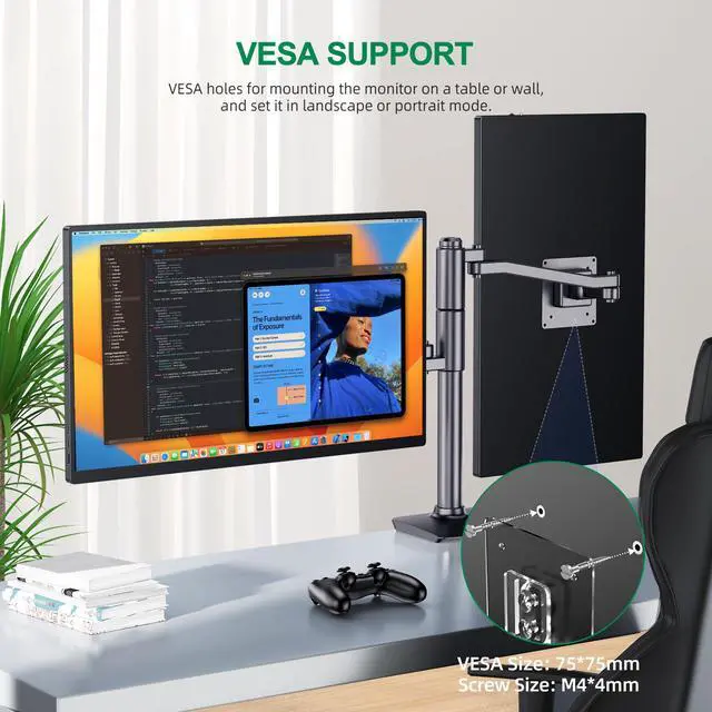 Alt view image 4 of 7 - UPERFECT 18.5" 1080P Portable Monitor 120Hz Portable Gaming Monitor Switch Display w/VESA and Smart Cover For Xbox One
