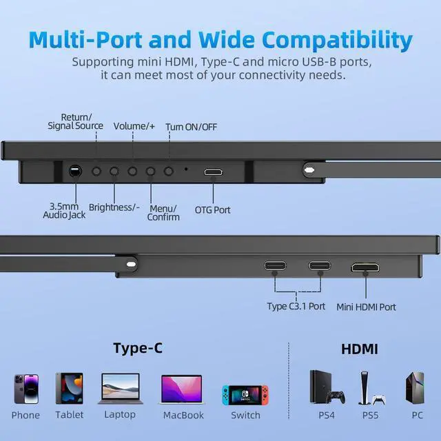 Alt view image 6 of 7 - UPERFECT 22" Portable Monitor 2560*1440 2K QHD LCD Game Display IPS Panel USB C HDMI Computer Screen with VESA