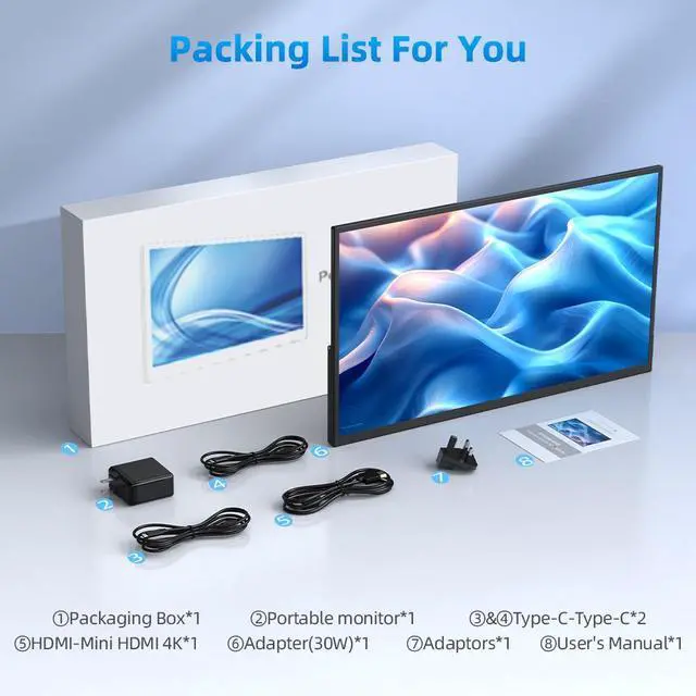 Alt view image 7 of 7 - UPERFECT 22" Portable Monitor 2560*1440 2K QHD LCD Game Display IPS Panel USB C HDMI Computer Screen with VESA