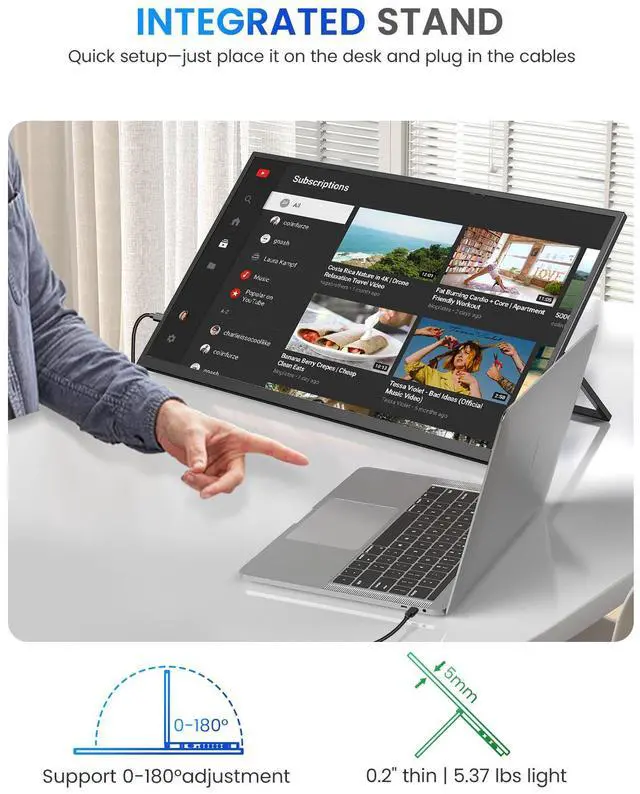 Alt view image 4 of 7 - UPERFECT 23.8" 120Hz 1080P Ultra-Slim Portable Gaming Monitor with HDMI, USB-C, 180°Adjustable Kickstand & VESA Mount for Laptops, Steamdeck, MacBook, Phones, Mini PC