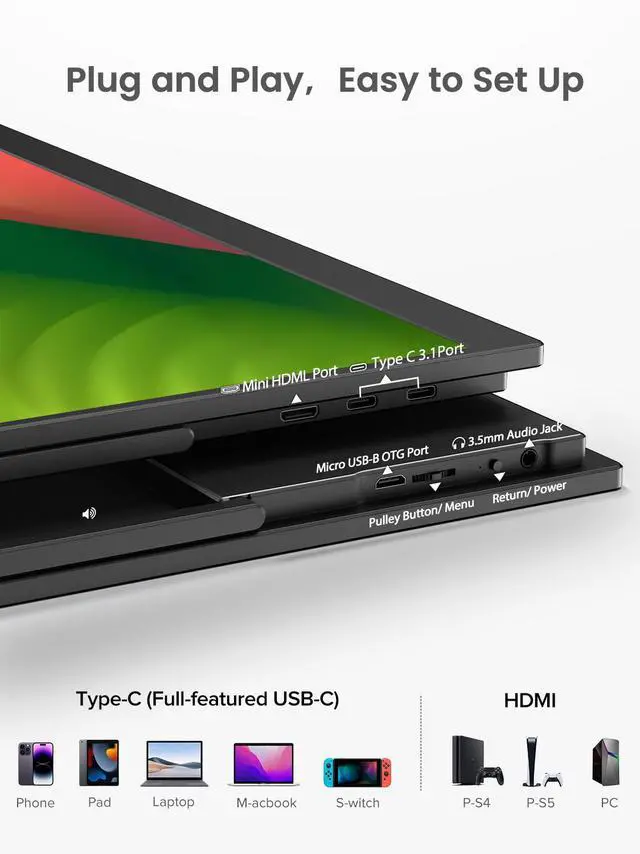 Alt view image 6 of 7 - UPERFECT 18" 2K 144Hz 100% DCI-P3 500Nits Portable Gaming Monitor with VESA, Stand, FreeSync & HDR - Ultra-Slim & Lightweight Frameless Display