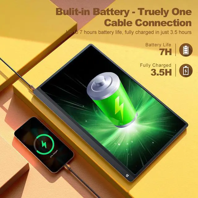 Alt view image 2 of 7 - Portable Monitor Touch Screen, Built-in 10500mAh Rechargeable Battery, UPERFECT 15.6 FHD HDR 1080P Portable Laptop Monitor for Laptop Mackbook PC Phone Xbox Switch PS4 PS5