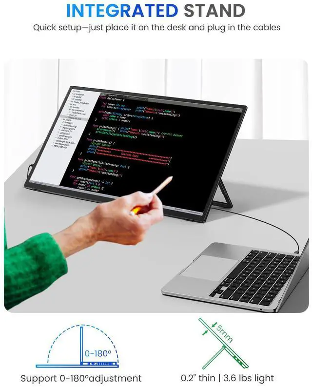 Alt view image 4 of 7 - UPERFECT Portable Monitor 18.5-inch 120HZ Touchscreen 100% sRGB FHD FreeSync IPS HDR w/VESA & Stand 180° Adjustable Ultra-Slim & Lightweight Frameless Gaming Display, Travel Second Monitor for Laptop