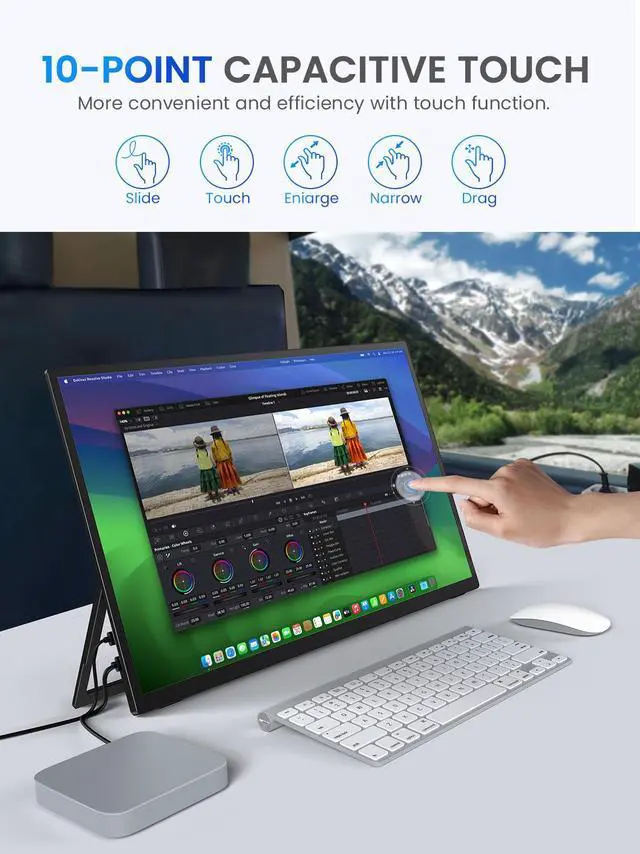 Alt view image 5 of 7 - UPERFECT Portable Monitor 18.5-inch 120HZ Touchscreen 100% sRGB FHD FreeSync IPS HDR w/VESA & Stand 180° Adjustable Ultra-Slim & Lightweight Frameless Gaming Display, Travel Second Monitor for Laptop