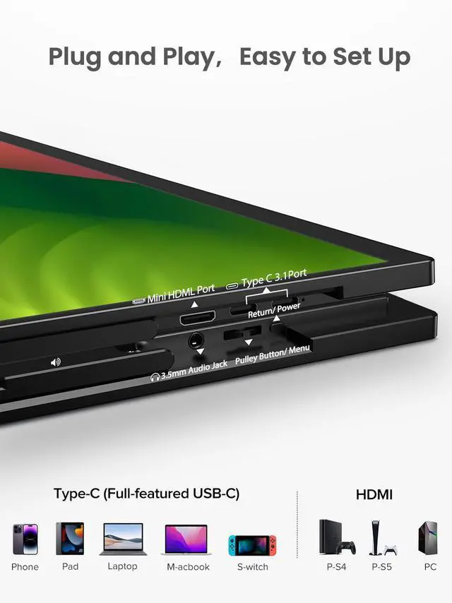 Alt view image 6 of 7 - UPERFECT 18.5" 120Hz Touchscreen Portable Monitor 1080P For Xbox PS Gaming  Monitor 120Hz w/180° Adjustable Stand &VESA