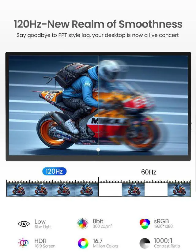 Alt view image 3 of 7 - UPERFECT 18.5" 120Hz Touchscreen Portable Monitor 1080P For Xbox PS Gaming  Monitor 120Hz w/180° Adjustable Stand &VESA