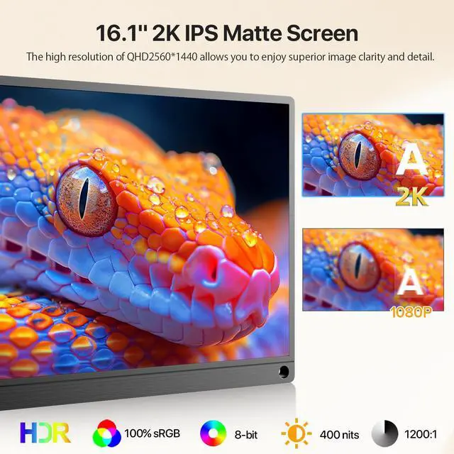 Alt view image 2 of 7 - UPERFECT Portable Monitor 2K 144Hz 16.1" Gaming Monitor for Laptop 2560x1440P QHD FreeSync HDR Ultra Slim External Second Screen for PC Phone Game Console