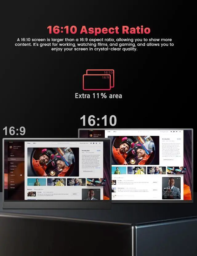 Alt view image 4 of 7 - UPERFECT 16" 120Hz Portable Gaming Monitor with HDR, 400 Nits, 1080P IPS, Ultra-Slim Aluminum Design, VESA & Smart Cover - Ultimate Travel Companion