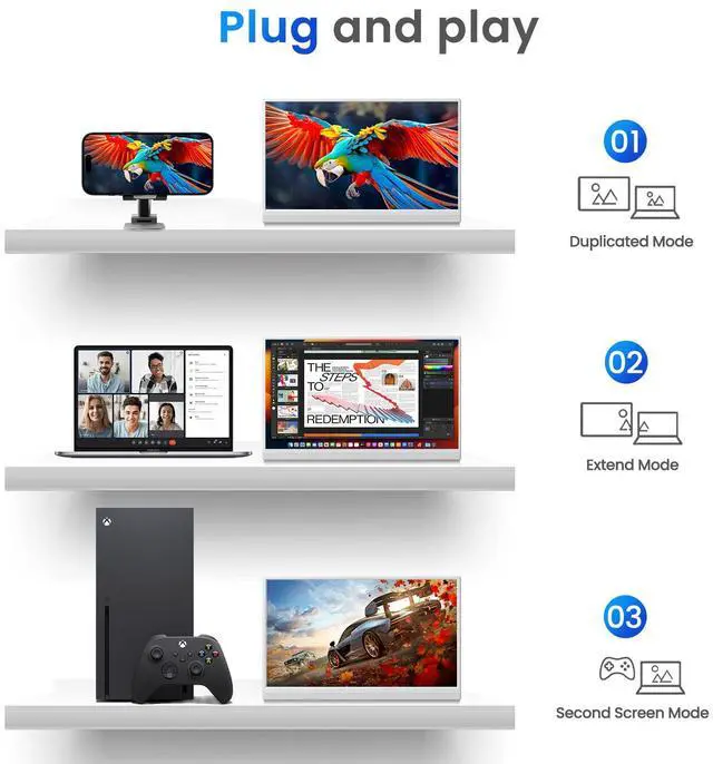 Alt view image 5 of 7 - UPERFECT 15.6" FHD 1080P IPS Eye-Care White Portable Monitor with 180° Adjustable Stand, Built-in Dual Speakers, Travel Monitor for Laptop, PC, Phone, PS5/4, Xbox, Switch