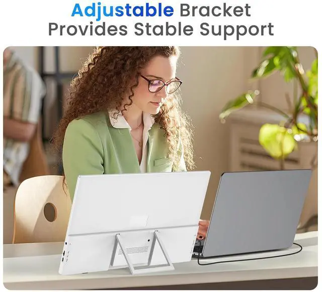 Alt view image 2 of 7 - UPERFECT 15.6" FHD 1080P IPS Eye-Care White Portable Monitor with 180° Adjustable Stand, Built-in Dual Speakers, Travel Monitor for Laptop, PC, Phone, PS5/4, Xbox, Switch