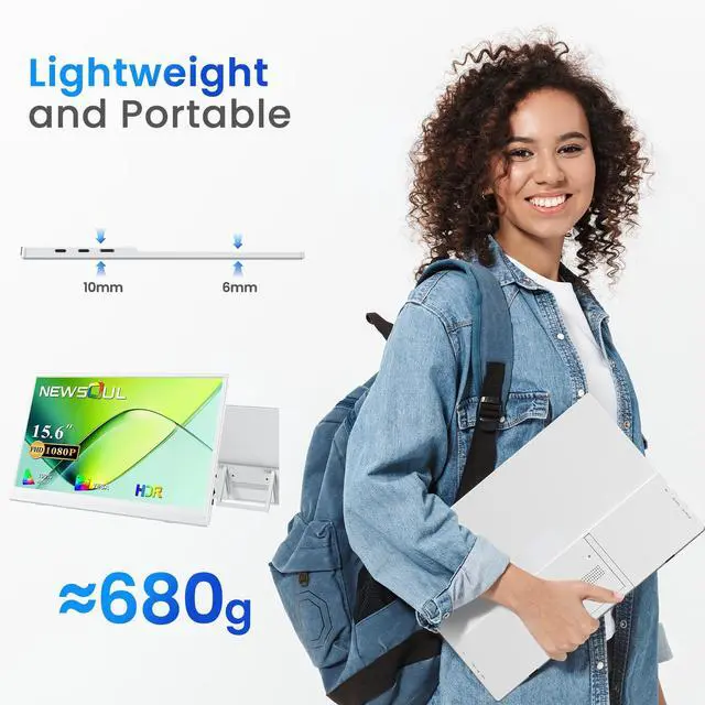 Alt view image 7 of 7 - UPERFECT 15.6" FHD 1080P IPS Eye-Care White Portable Monitor with 180° Adjustable Stand, Built-in Dual Speakers, Travel Monitor for Laptop, PC, Phone, PS5/4, Xbox, Switch