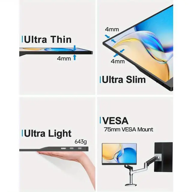 Alt view image 4 of 7 - UPERFECT 15.6 Inch Ultra Slim Portable Monitor - FHD IPS Laptop Screen Extender with Adjustable Stand | USB-C Compatible | Ideal for Travel, Office, Gaming & Learning