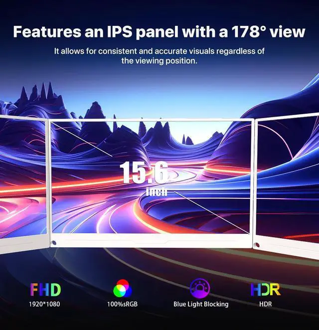 Alt view image 2 of 7 - UPERFECT Portable Monitor 15.6 inch, 1080P FHD USB-C Portable Laptop Monitor HDMI Travel Monitor w/VESA & Smart Case, Matte IPS Display Eye Care External Screen for Switch/PS5/PC/Phone - White