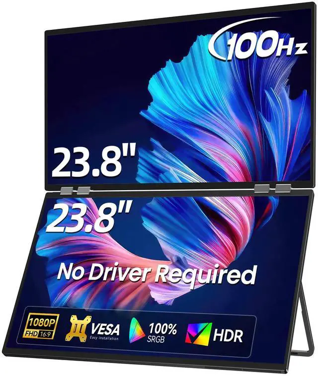 Main image of UPERFECT Delta 23.8" 1080P 100Hz HDR Portable Dual Monitor - 360° Foldable Triple Screen with Stand & VESA - Plug & Play for Laptops/PCs/Phones/PS5/Xbox/Switch