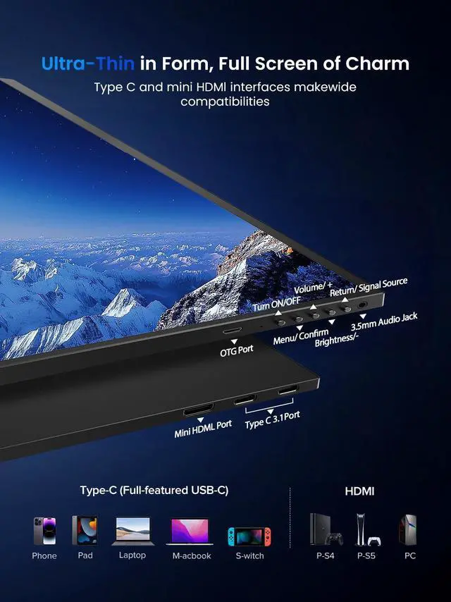 Alt view image 6 of 7 - UPERFECT 18.4" 4K UHD Portable Monitor - 100% sRGB 10-Bit HDR, USB-C/Mini HDMI, VESA Mount & Protective Cover - Second Screen for Laptops/Phones/PS5/Xbox