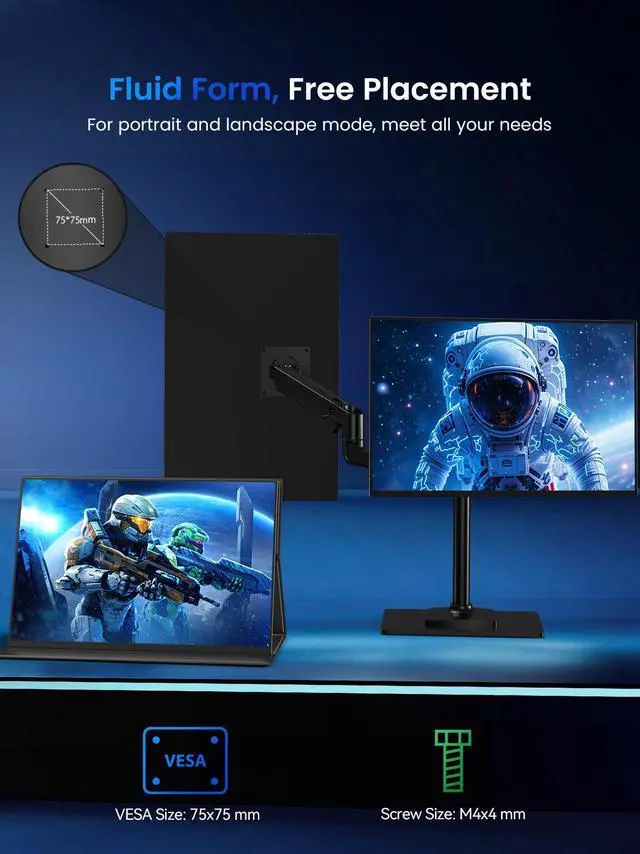 Alt view image 4 of 7 - UPERFECT 18.4" 4K UHD Portable Monitor - 100% sRGB 10-Bit HDR, USB-C/Mini HDMI, VESA Mount & Protective Cover - Second Screen for Laptops/Phones/PS5/Xbox