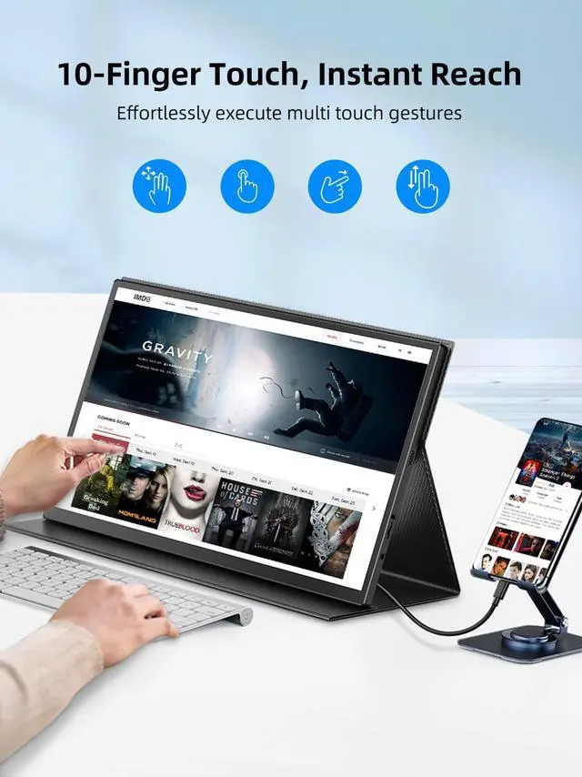 Alt view image 6 of 7 - UPERFECT 18.5" 1080P Touchscreen Portable Monitor - 120Hz 1ms, FreeSync HDR, 400Nits IPS - 100% sRGB, VESA & Smart Case - Second Screen for Laptop/Switch/PS5/Xbox
