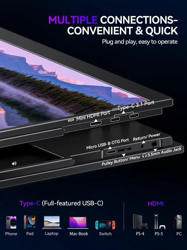 Alt view image 2 of 7 - UPERFECT 18-inch Portable Monitor 2K 144Hz HDR | 100% DCI-P3 500Nits IPS | VESA Stand 180° Adjustable | Frameless FreeSync Gaming Display for Laptop/PC/Console - Ultra-Slim Travel Second Monitor