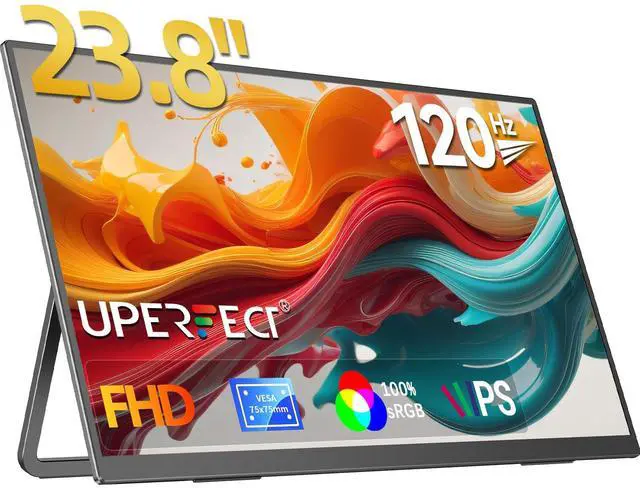Main image of UPERFECT 23.8" 120Hz 1080P Ultra-Slim Portable Gaming Monitor with HDMI, USB-C, 180°Adjustable Kickstand & VESA Mount for Laptops, Steamdeck, MacBook, Phones, Mini PC