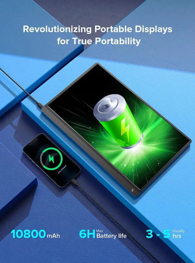 Alt view image 3 of 7 - UPERFECT 15.6" Portable Monitor 120Hz Touchscreen | 1080P IPS HDR | 10800mAh Battery, Reverse Charging | Quad Speakers, Smart Case | Single Cable Connectivity for Work & Gaming