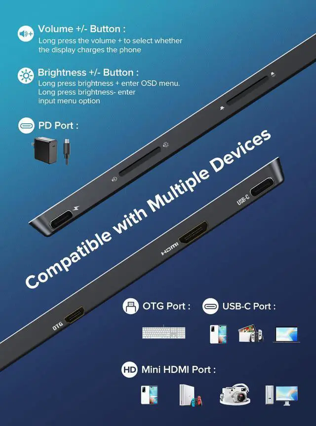 Alt view image 7 of 7 - UPERFECT 15.6" Portable Monitor 120Hz Touchscreen | 1080P IPS HDR | 10800mAh Battery, Reverse Charging | Quad Speakers, Smart Case | Single Cable Connectivity for Work & Gaming