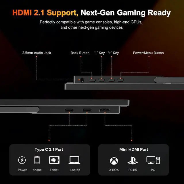 Alt view image 7 of 7 - UPERFECT 16" 2K 240Hz Portable Monitor 2560x1600, 0.1ms, 400 Nits, 100% DCI-P3 Gaming Monitor Laptop Monitors Built-in 180° Adjustable Stand Type-C IPS Eye Care External Second Screen for Laptops