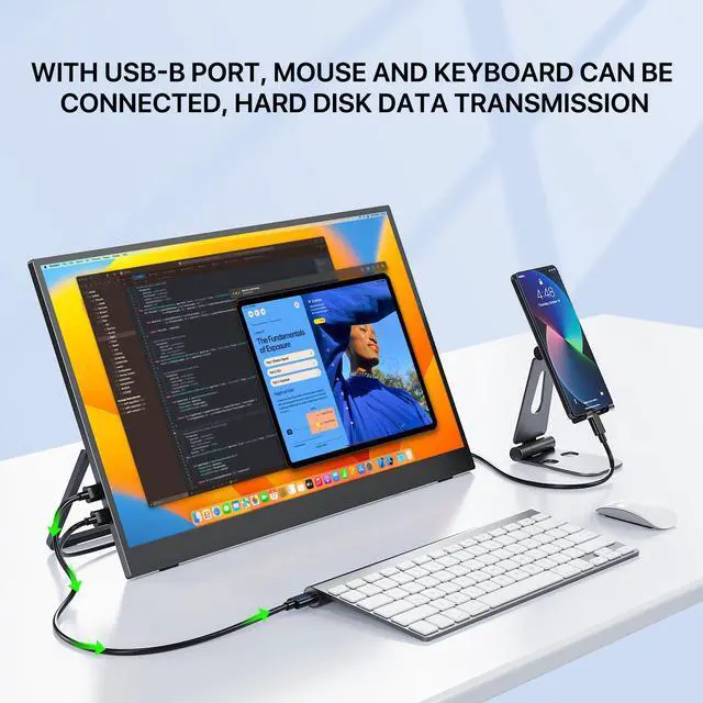 Alt view image 2 of 7 - UPERFECT Portable Monitor 4K, 17.3'' UHD FreeSync 100% Adobe RGB 500 Nits Brightness HDR IPS 2 Speakers Eye Care Game Display Type-C DP HDMI for Xbox PS4 Switch Laptop PC Phone Mac, VESA & Smart Case