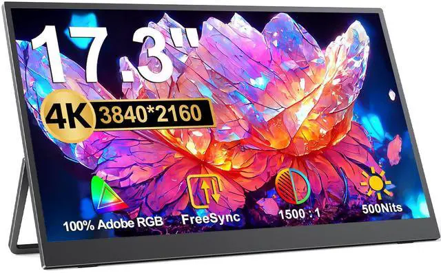 Main image of UPERFECT Portable Monitor 4K, 17.3'' UHD FreeSync 100% Adobe RGB 500 Nits Brightness HDR IPS 2 Speakers Eye Care Game Display Type-C DP HDMI for Xbox PS4 Switch Laptop PC Phone Mac, VESA & Smart Case