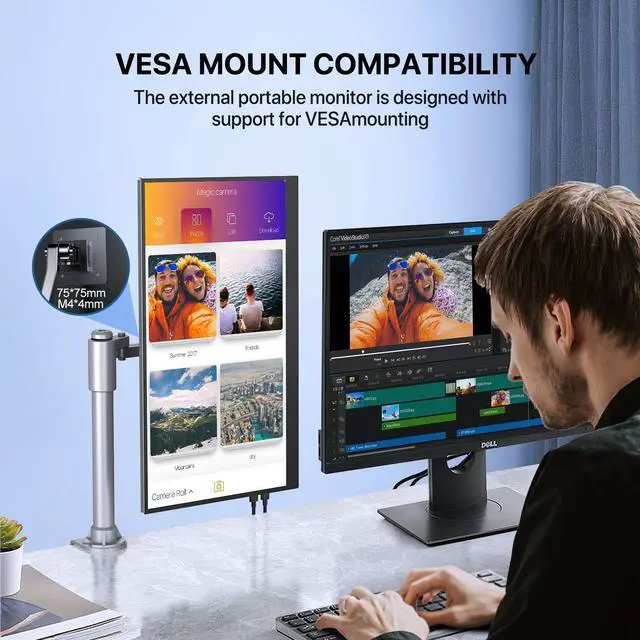 Alt view image 7 of 7 - UPERFECT Portable Monitor 4K, 17.3'' UHD FreeSync 100% Adobe RGB 500 Nits Brightness HDR IPS 2 Speakers Eye Care Game Display Type-C DP HDMI for Xbox PS4 Switch Laptop PC Phone Mac, VESA & Smart Case