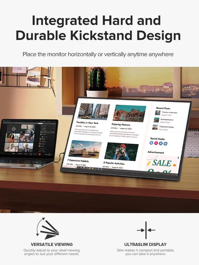 Alt view image 2 of 7 - UPERFECT 21.5" 120Hz Desktop Monitor w/ VESA & Kickstand - HDMI & USB-C Display for PC, Gaming, Workstations
