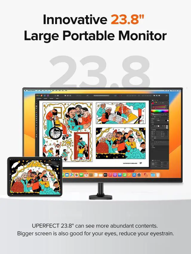 Alt view image 2 of 7 - UPERFECT 24" 120Hz Gaming Monitor with Adjustable Stand & VESA Mount, HDMI USB-C Ports, 1ms Response Esports Monitor IPS Display for PC, PS5, Xbox, Switch, Mac