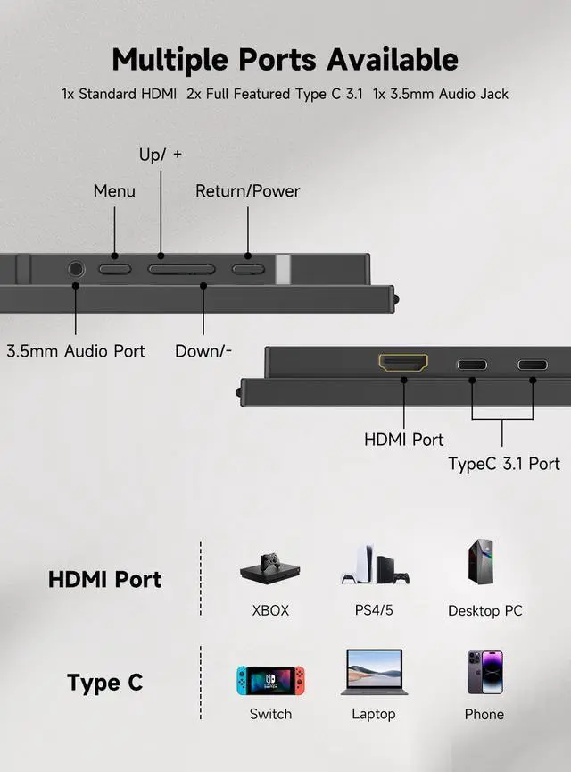 Alt view image 7 of 7 - UPERFECT 23.8 4K Portable Monitor - UHD 3840*2160, 100%sRGB IPS, Speakers, USB-C/HDMI, 180° Adjustable Stand for Laptops, Consoles & More