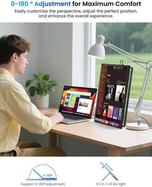 Alt view image 5 of 7 - UPERFECT 15.6" Portable Monitor 1080P FHD, 125% sRGB, 350Nits, USB-C HDMI, w/Stand - Universal Laptop/Phone/Gaming Monitor