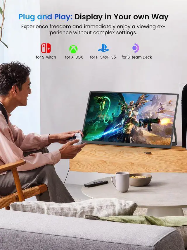 Alt view image 3 of 7 - UPERFECT 15.6" Portable Monitor 1080P FHD, 125% sRGB, 350Nits, USB-C HDMI, w/Stand - Universal Laptop/Phone/Gaming Monitor