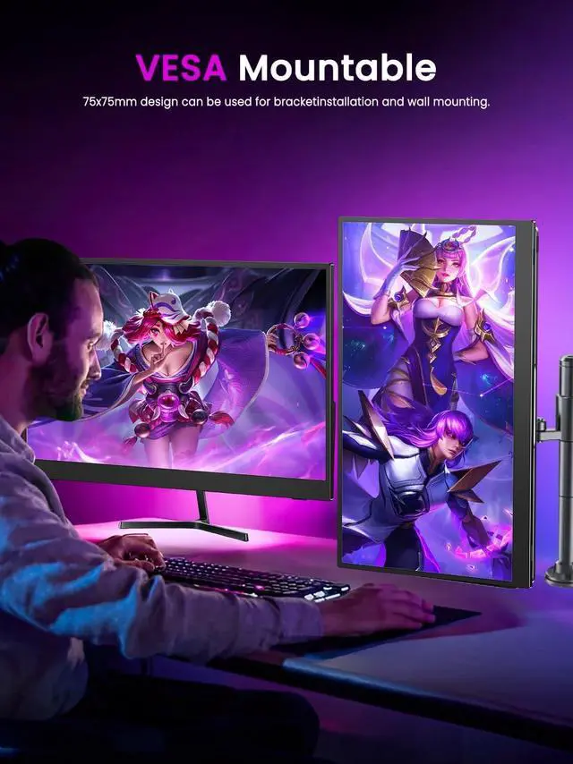Alt view image 3 of 7 - UPERFECT 17.3" 4K UHD Portable Monitor with 100% AdobeRGB, 500 Nits, FreeSync, HDR, Dual Type-C, HDMI, Eye Care, VESA, Smart Cover - For Laptops, PCs, Phones