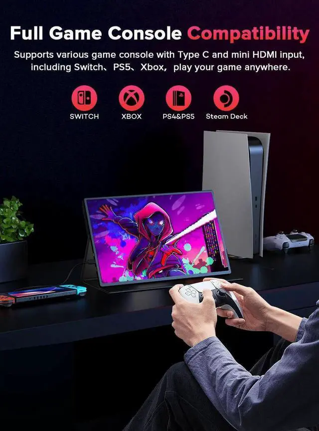 Alt view image 3 of 7 - UPERFECT 16" Portable Monitor 2K 144HZ HDR FreeSync Portable Gaming Monitor w/VESA & Smart Case Matte IPS Eye Care External Second Screen For Laptop, PS5, Xbox, Switch