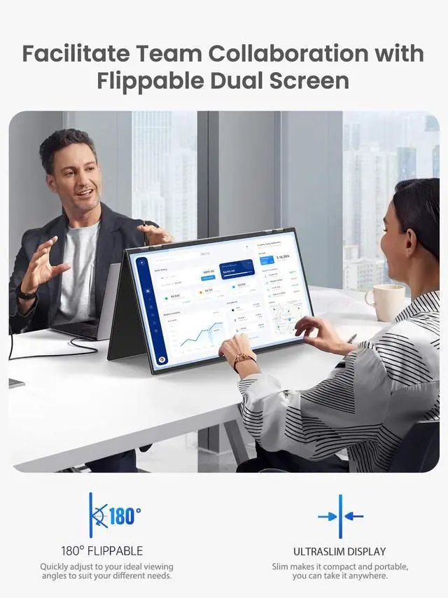 Alt view image 5 of 7 - UPERFECT Delta 23.8" Portable Dual Monitor 100Hz Plug & Play - Driver-Free Stacked Triple Screen with Stand & VESA, 1080P HDR IPS for Laptop/PC/Phone/PS5/Switch (360° Rotation, Foldable)