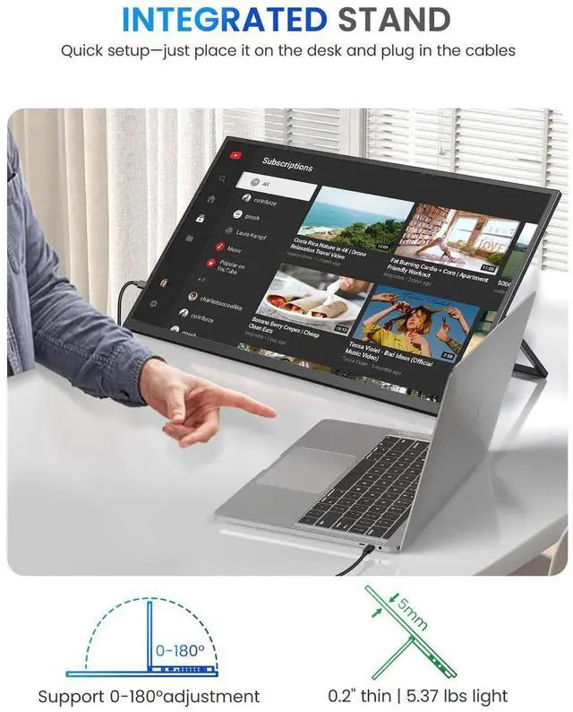 Alt view image 4 of 7 - UPERFECT 23.8" 120HZ Portable Monitor w/ 180°Adjustable Kickstand & VESA, Large Portable Gaming Monitor with HDMI Type C, External Portable Monitor for Laptops, Steamdeck, MacBook, Phones, Mini PC