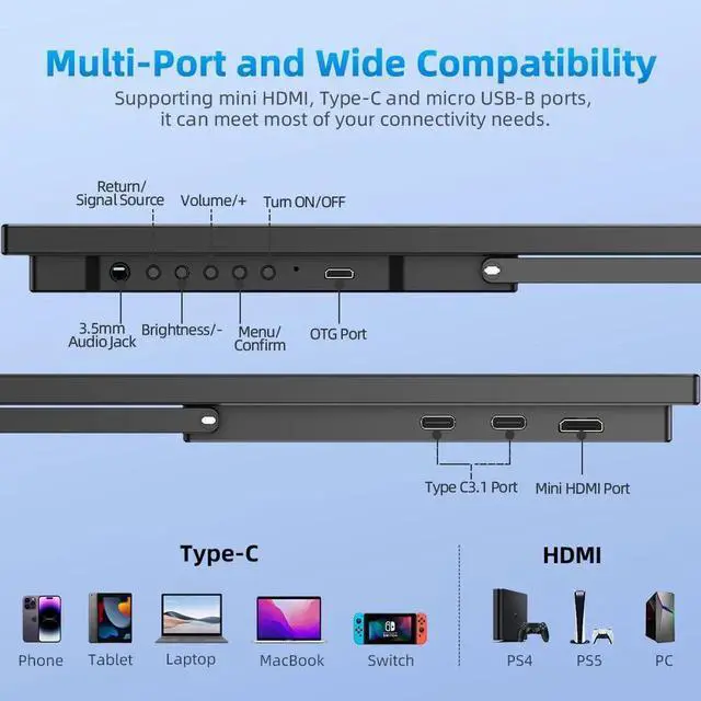 Alt view image 6 of 7 - UPERFECT 22" Portable Monitor 2560*1440 2K QHD LCD Game Display IPS Panel USB C HDMI Computer Screen with VESA