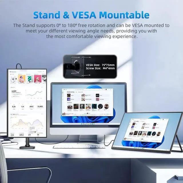 Alt view image 4 of 7 - UPERFECT 22" Portable Monitor 2560*1440 2K QHD LCD Game Display IPS Panel USB C HDMI Computer Screen with VESA