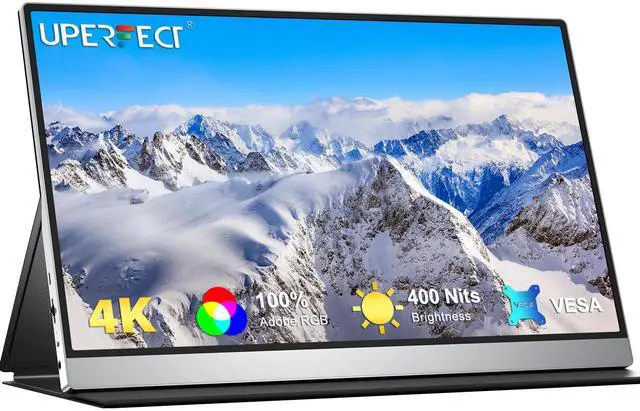 Main image of UPERFECT 15.6" 4K UHD Portable Monitor, 3840x2160, HDR, 100% AdobeRGB, 400cd/m², USB-C HDMI IPS FreeSync, Built-in Speakers, VESA Mount, Smart Case Included for Laptop, PC, Mobile - Silver