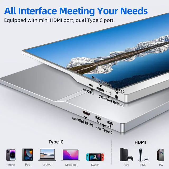 Alt view image 2 of 7 - UPERFECT 15.6" 4K UHD Portable Monitor, 3840x2160, HDR, 100% AdobeRGB, 400cd/m², USB-C HDMI IPS FreeSync, Built-in Speakers, VESA Mount, Smart Case Included for Laptop, PC, Mobile - Silver