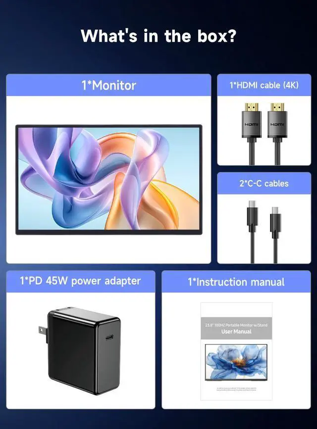 Alt view image 5 of 7 - UPERFECT 23.8" Portable Gaming Monitor 2K QHD 180Hz Fast IPS, 100% sRGB, with Adjustable Stand, Type-C & HDMI, Eye Care, External Screen for Laptop, PS5, Xbox