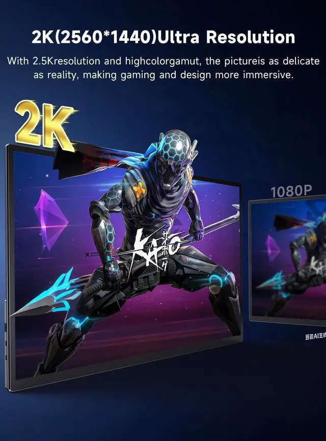 Alt view image 4 of 7 - UPERFECT 23.8" Portable Gaming Monitor 2K QHD 180Hz Fast IPS, 100% sRGB, with Adjustable Stand, Type-C & HDMI, Eye Care, External Screen for Laptop, PS5, Xbox