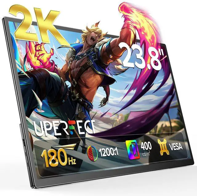Alt view image 7 of 7 - UPERFECT 23.8" Portable Gaming Monitor 2K QHD 180Hz Fast IPS, 100% sRGB, with Adjustable Stand, Type-C & HDMI, Eye Care, External Screen for Laptop, PS5, Xbox