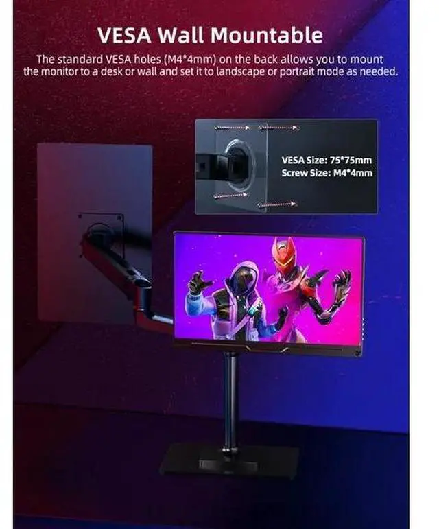 Alt view image 4 of 7 - UPERFECT 15.6" 4K UHD FreeSync Monitor with 100% AdobeRGB, 450 Nits Brightness, Dual Type-C, HDMI, VESA Mount & Smart Case
