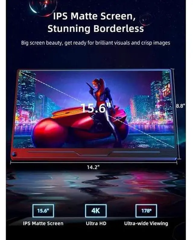 Alt view image 3 of 7 - UPERFECT 15.6" 4K UHD FreeSync Monitor with 100% AdobeRGB, 450 Nits Brightness, Dual Type-C, HDMI, VESA Mount & Smart Case