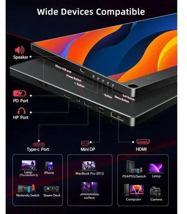 Alt view image 7 of 7 - UPERFECT 15.6" 4K UHD FreeSync Monitor with 100% AdobeRGB, 450 Nits Brightness, Dual Type-C, HDMI, VESA Mount & Smart Case