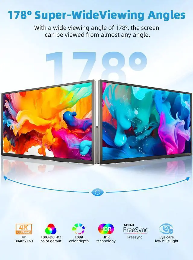 Alt view image 5 of 7 - UPERFECT Portable Monitor 18.4" 4K 60Hz 10-Bit HDR IPS Gaming Monitor with VESA, 180° Adjustable Stand, Ultra-Slim & Lightweight Frameless Design, FreeSync, Portable Travel Second Monitor for Laptops