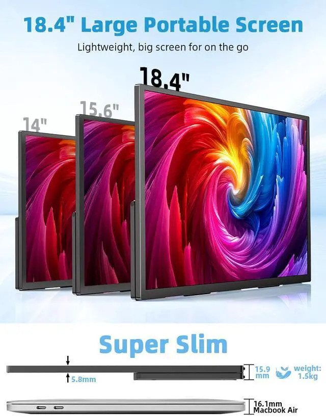 Alt view image 4 of 7 - UPERFECT Portable Monitor 18.4" 4K 60Hz 10-Bit HDR IPS Gaming Monitor with VESA, 180° Adjustable Stand, Ultra-Slim & Lightweight Frameless Design, FreeSync, Portable Travel Second Monitor for Laptops